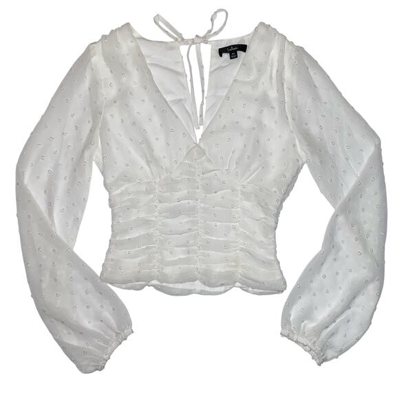 Coquette Swiss Dot Sheer Sleeve Ruched Corset Cottagecore Feminine Ethereal Top - Picture 9 of 12